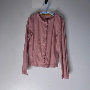 Mini Boden Pink Ruffle Button Down Cotton Cardigan Size 8-9 Years